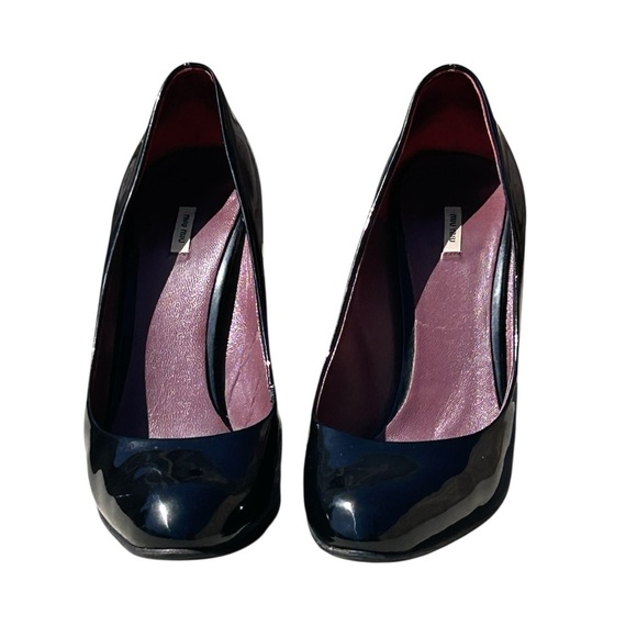 MIU MIU ITALY Shiny Black Slip On Heels Office Career Elegant Formal Women Sz 39 - Picture 9 of 12